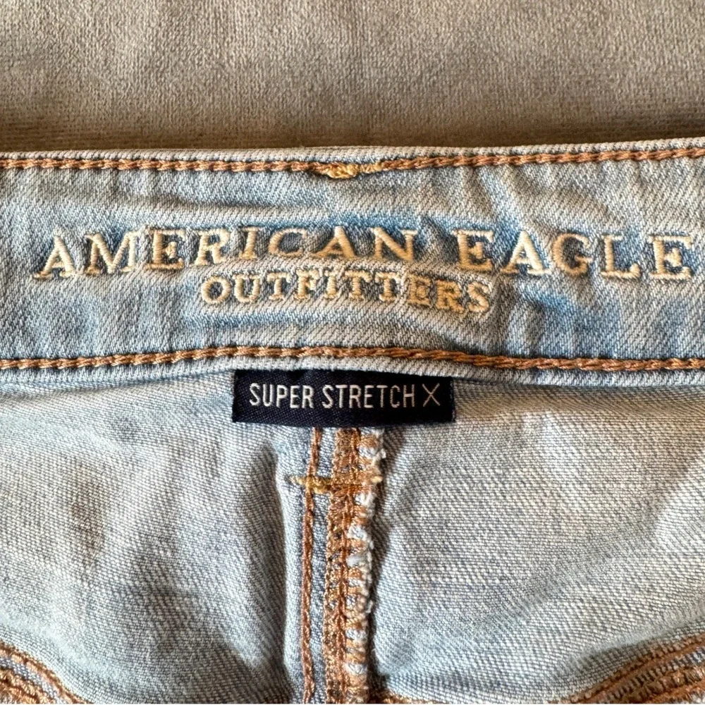 American Eagle Shortie Shorts 10 Blue Distressed Super Stretch X Lace Festival